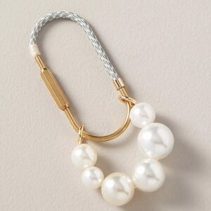Anthropologie Rope Carabiner Bag Charm / Keychain Gold and Pearl